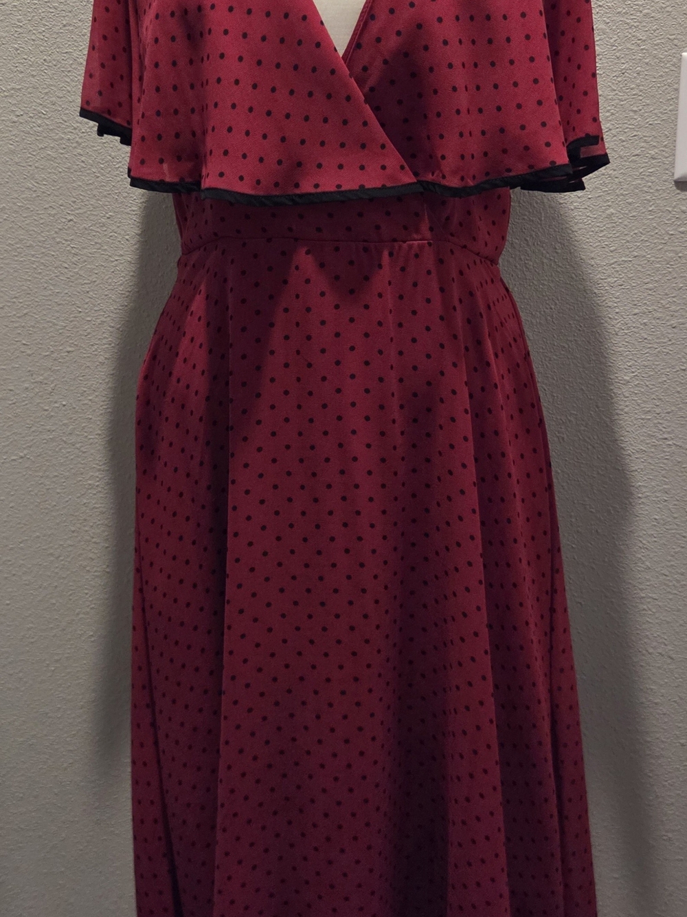 Maison Tara Red Midi Dress with Black Polka Dots